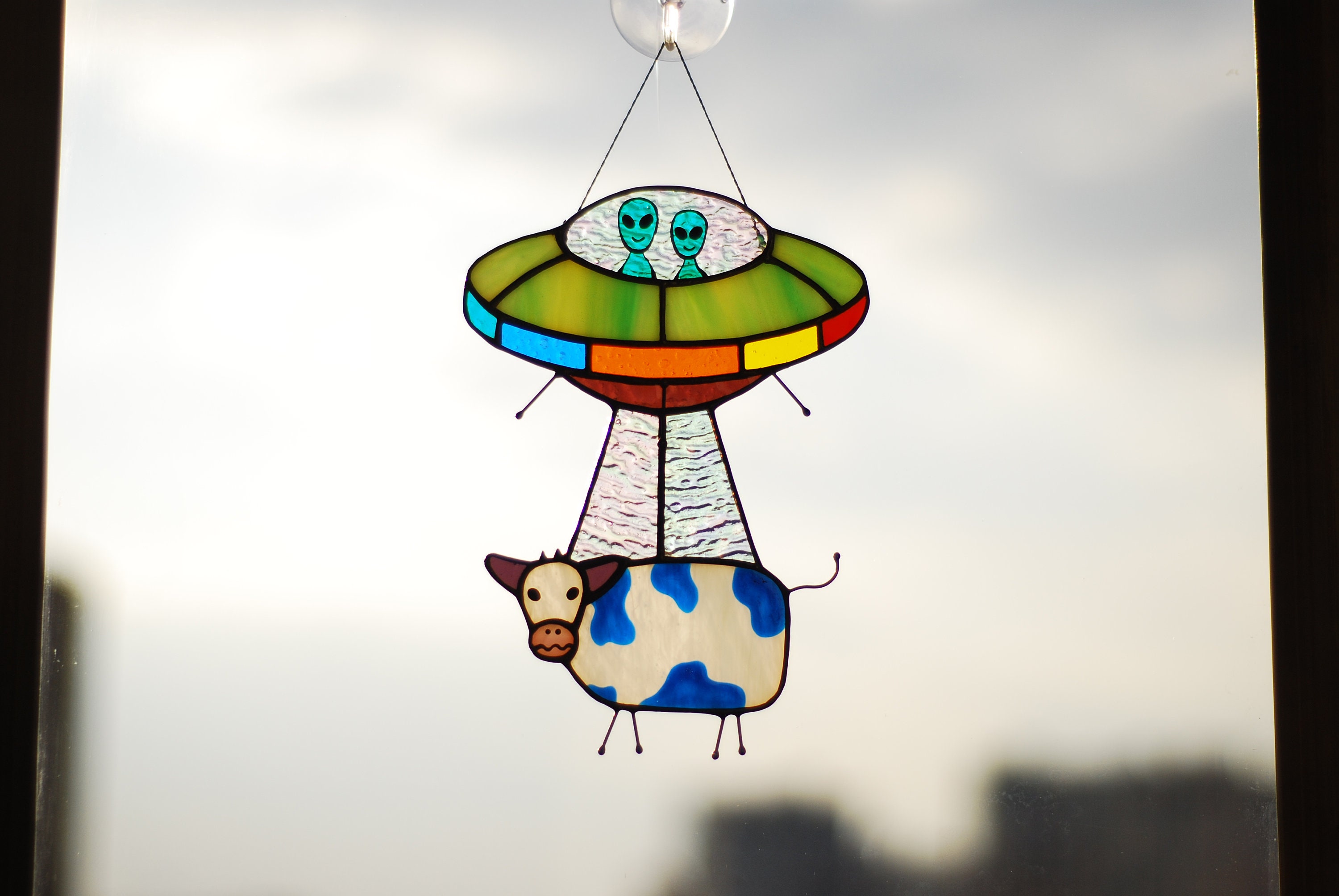 UFO Abduction A Cow Stained Glass Suncatchers
