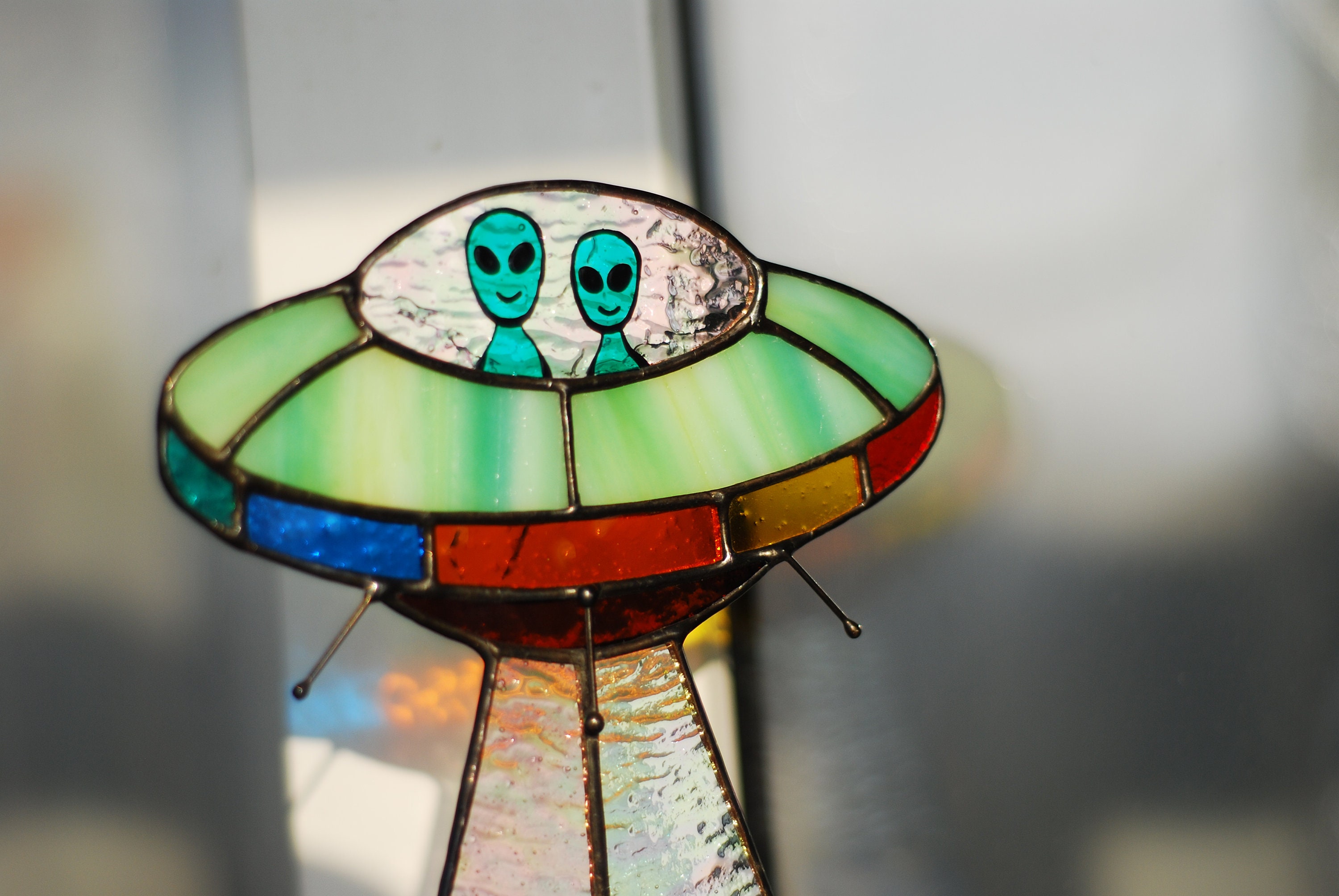 UFO Abduction A Cow Stained Glass Suncatchers