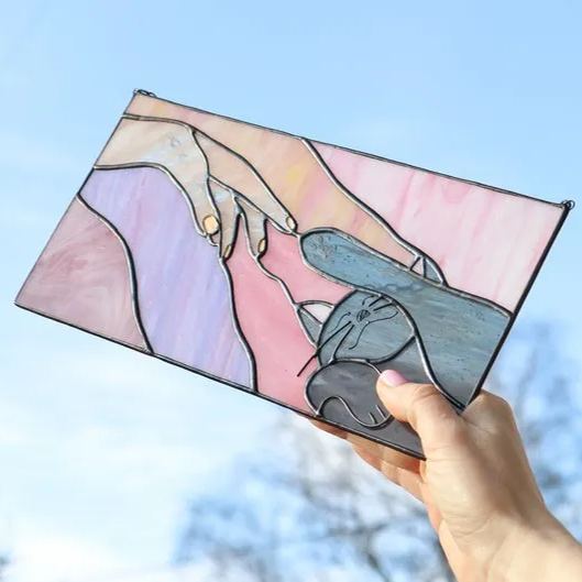 Stained Cat Glass Window Panel