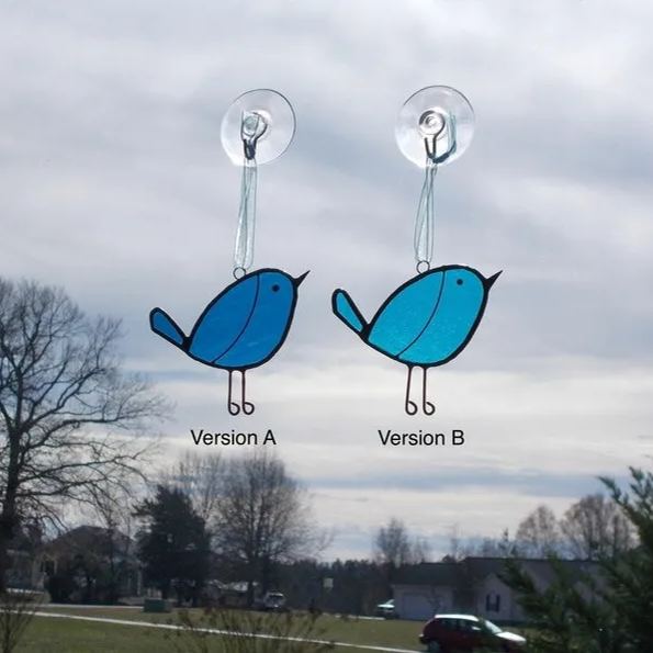 Bluebird of Happinesss Stained Glass Suncatcher with Hand Painted Detail