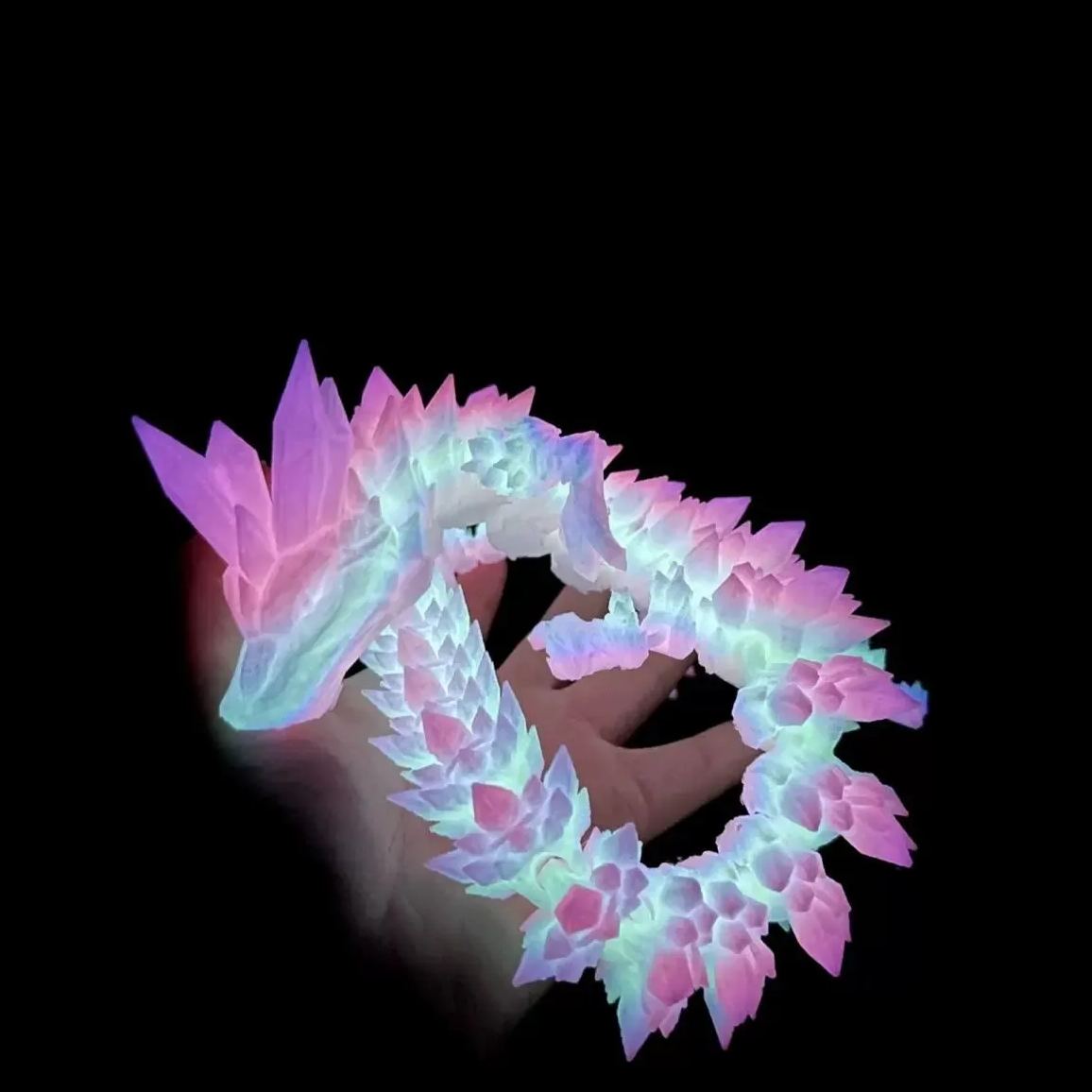 🐲Glow in the Dark Rainbow Crystal Dragon, 3D Printed Bookshelf Decoration