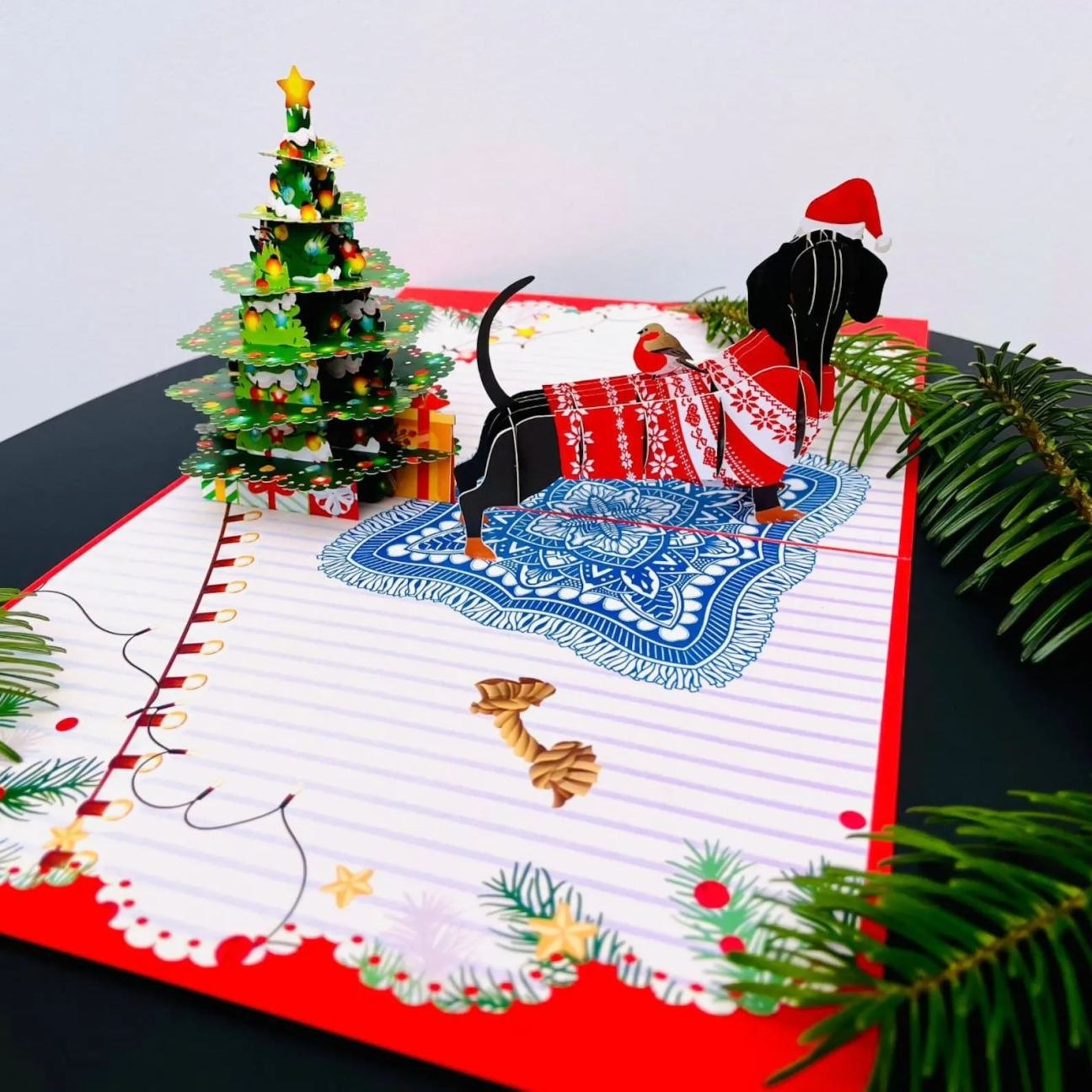 🎄Christmas Dachshund Dog 3D Pop Up Card