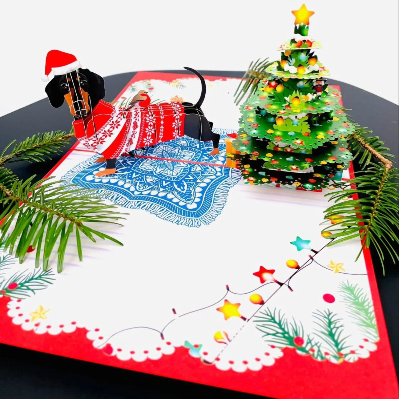 🎄Christmas Dachshund Dog 3D Pop Up Card