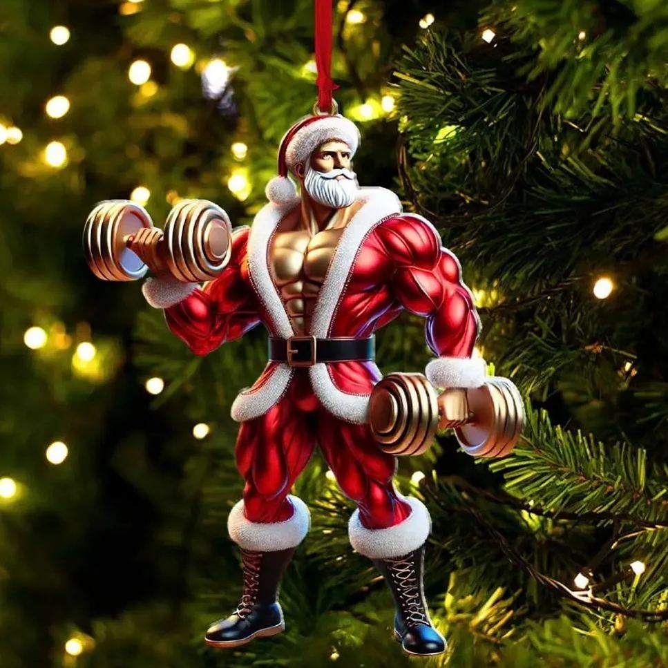 Gym Work Out Santa Christmas Ornament