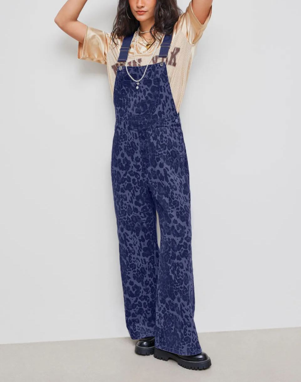 Leopard Pocket Buckle Up Wide Leg Oversized Jumpsuit (Buy 2 Free Shipping)