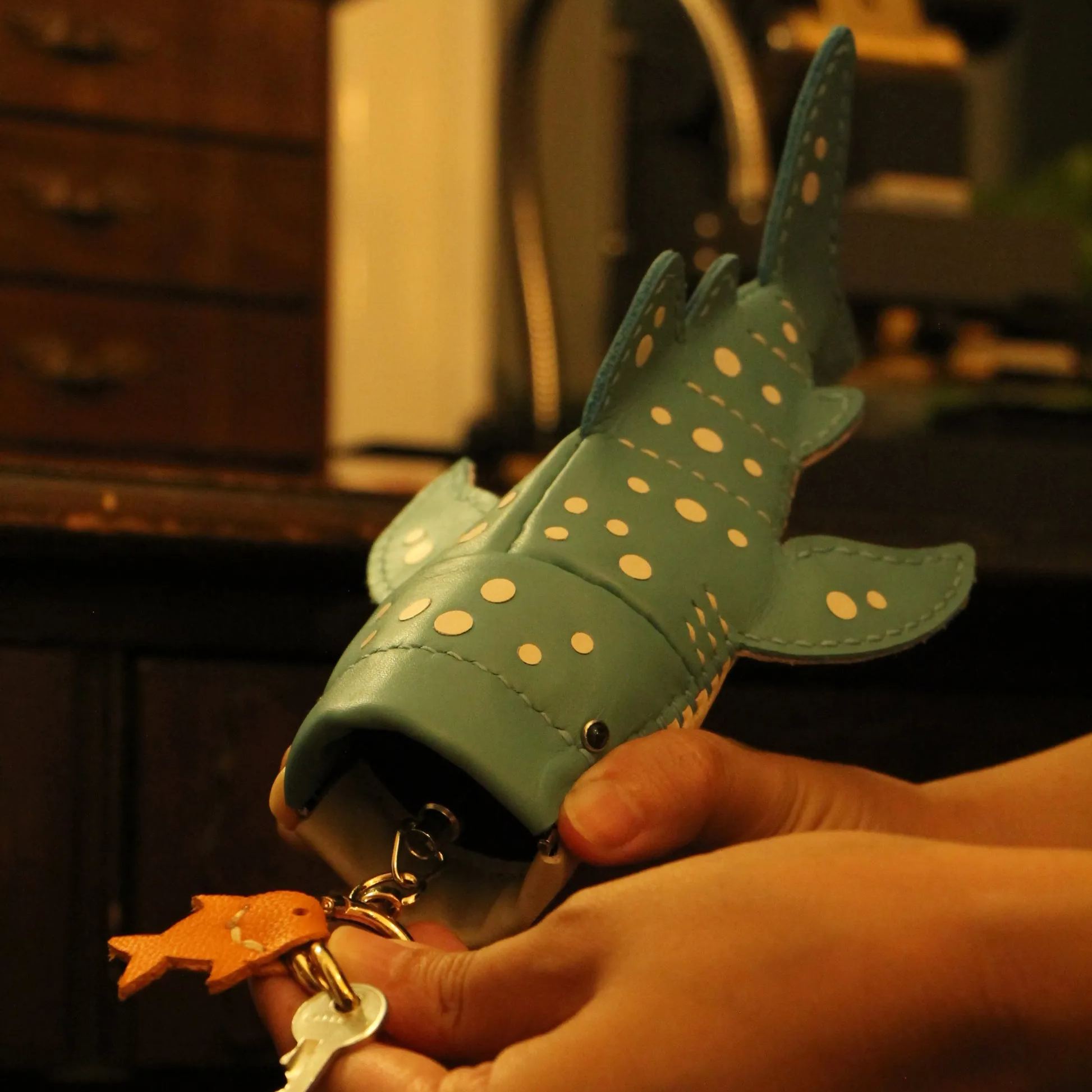Handmade Leather Whale Shark Key Pouch