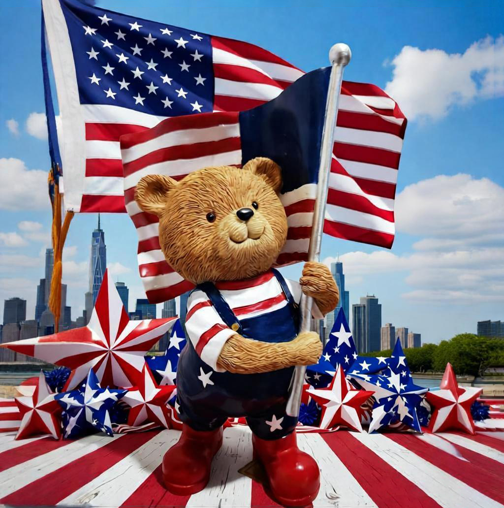 🐻🇺🇸 Patriotic Bear Flag Figurine