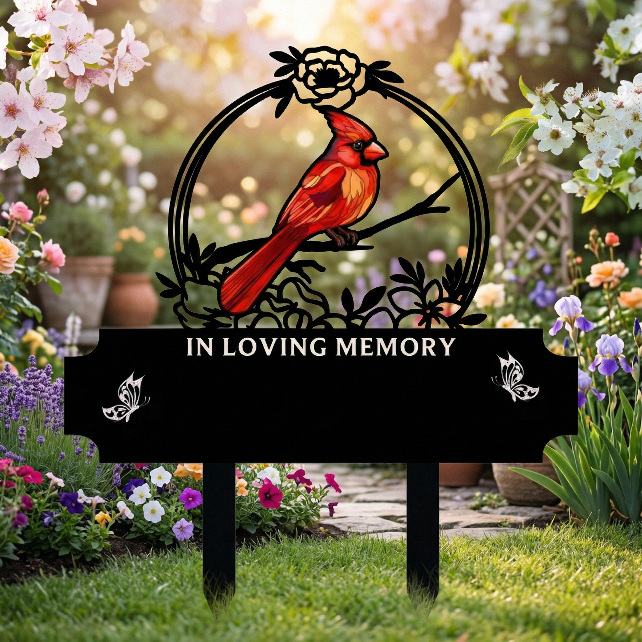 🐦 Personalized Memorial Garden Stake - Butterfly & Cardinal Remembrance Decor