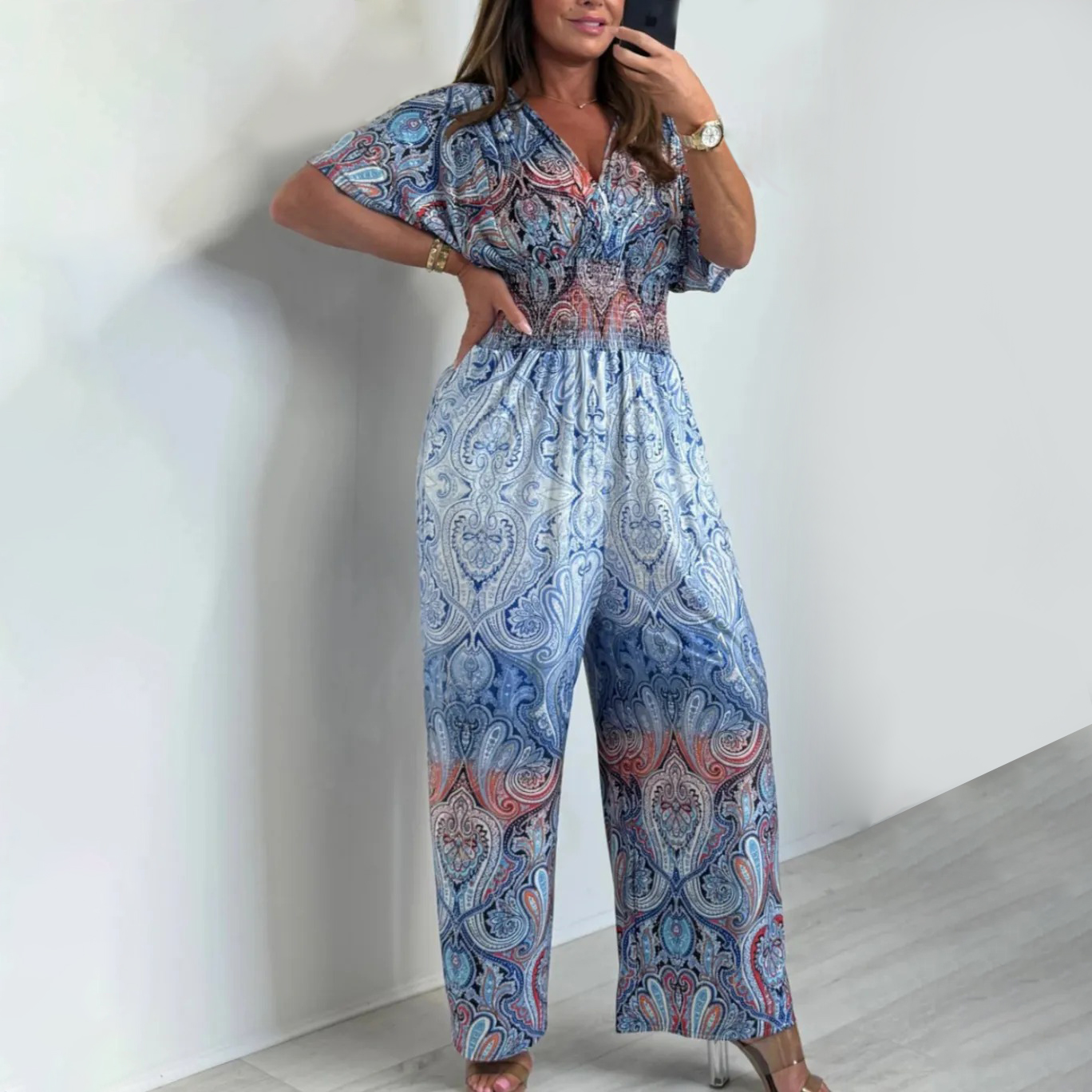 🌷 Summer Hot Sale 50% Off - Bohemian Print Wide Leg Jumpsuit