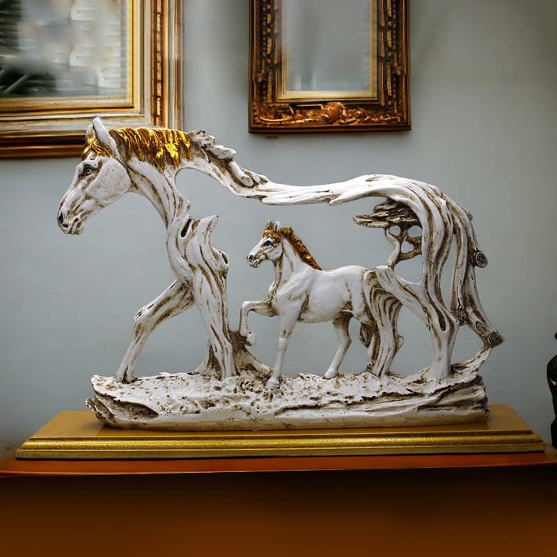 Galloping Horse Statue With Pony Stone Figurine