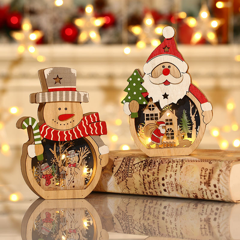 Santa Claus Lantern - Wood LED Christmas Ornaments