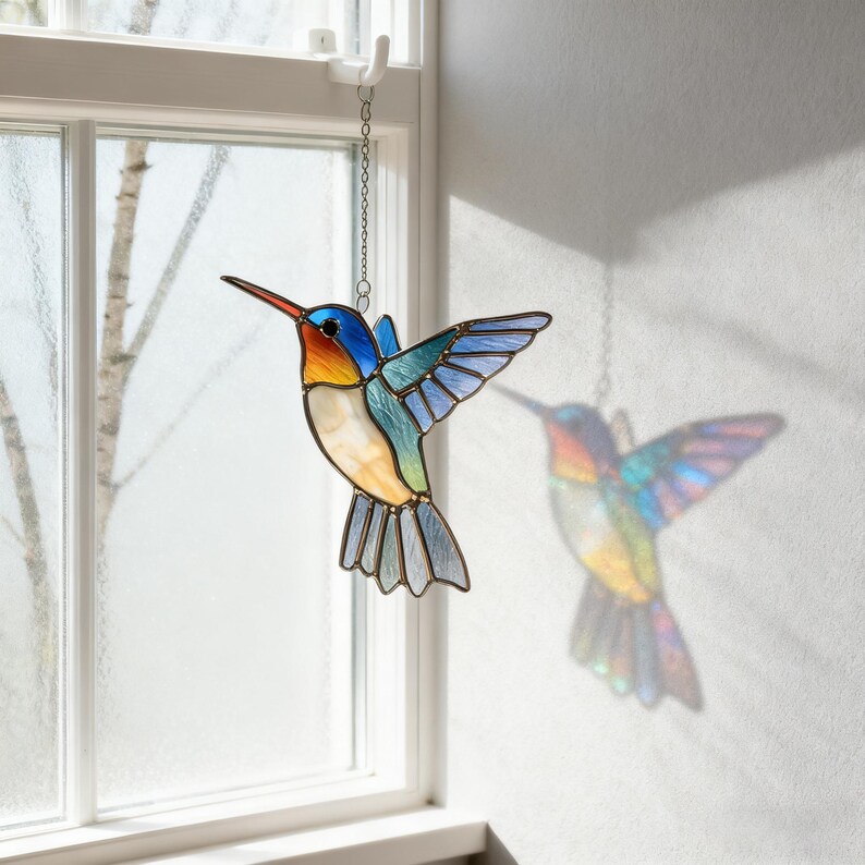 ✨ Hummingbird Stained Glass Suncatcher – Hand‑Cut Light Catcher for Your Window