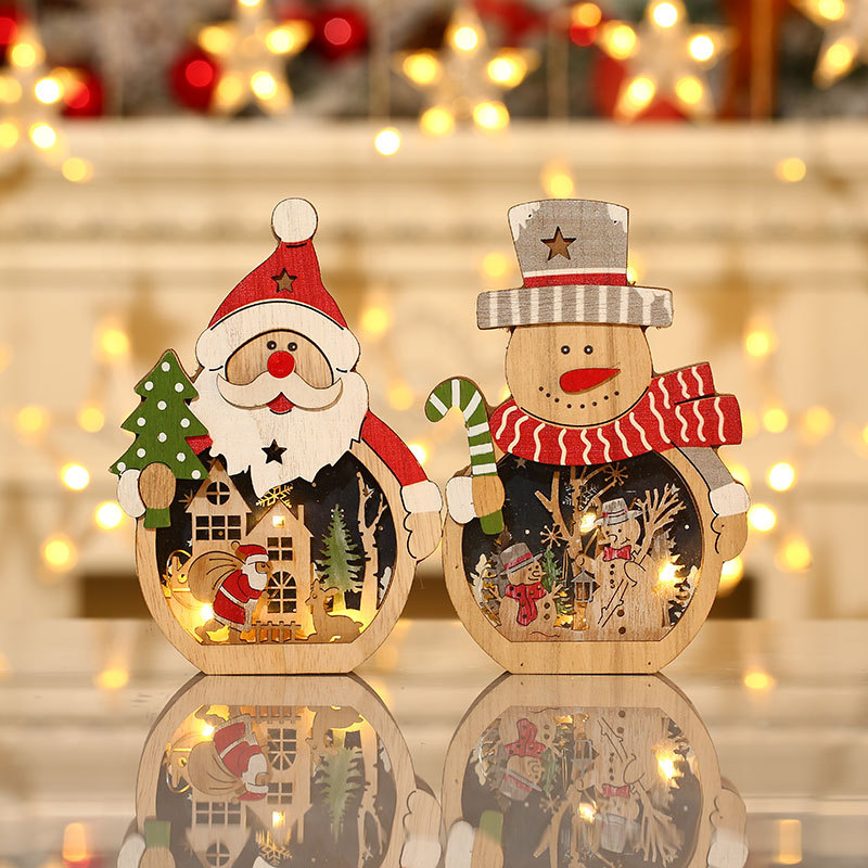 Santa Claus Lantern - Wood LED Christmas Ornaments