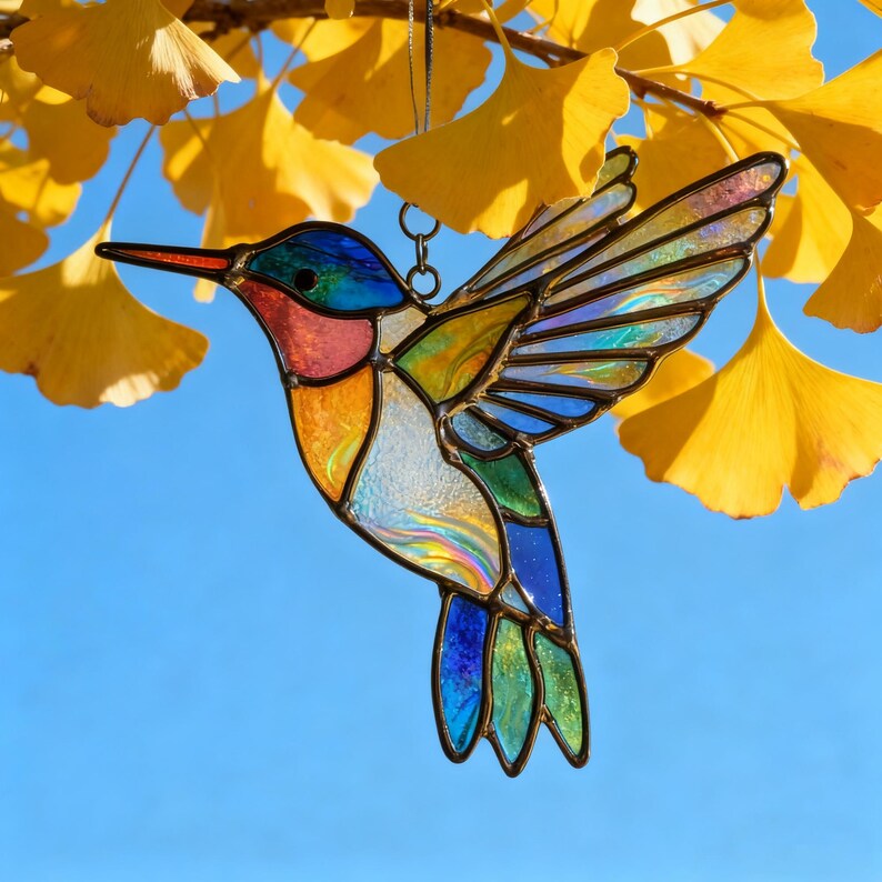 ✨ Hummingbird Stained Glass Suncatcher – Hand‑Cut Light Catcher for Your Window