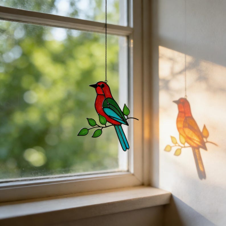 ✨ Hummingbird Stained Glass Suncatcher – Hand‑Cut Light Catcher for Your Window
