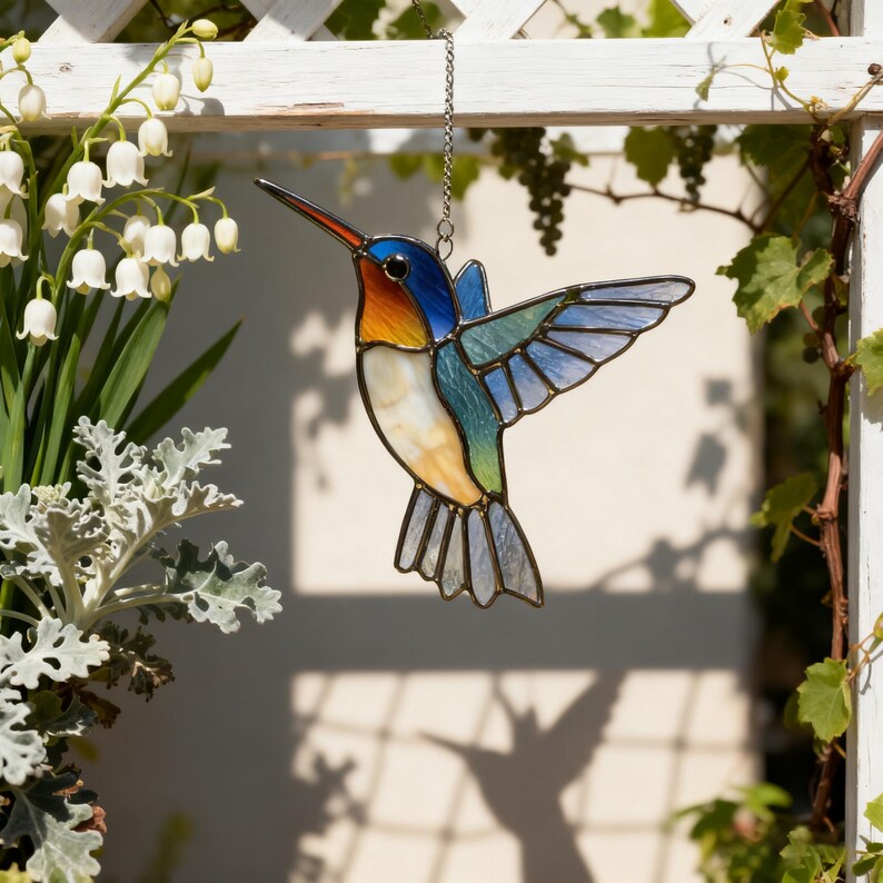 ✨ Hummingbird Stained Glass Suncatcher – Hand‑Cut Light Catcher for Your Window