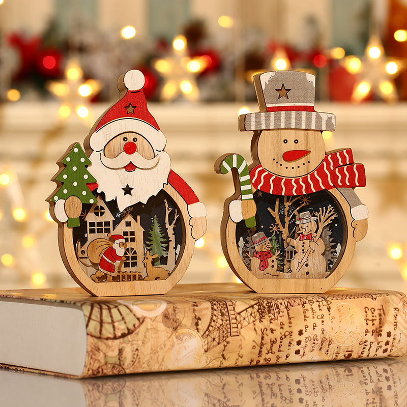 Santa Claus Lantern - Wood LED Christmas Ornaments