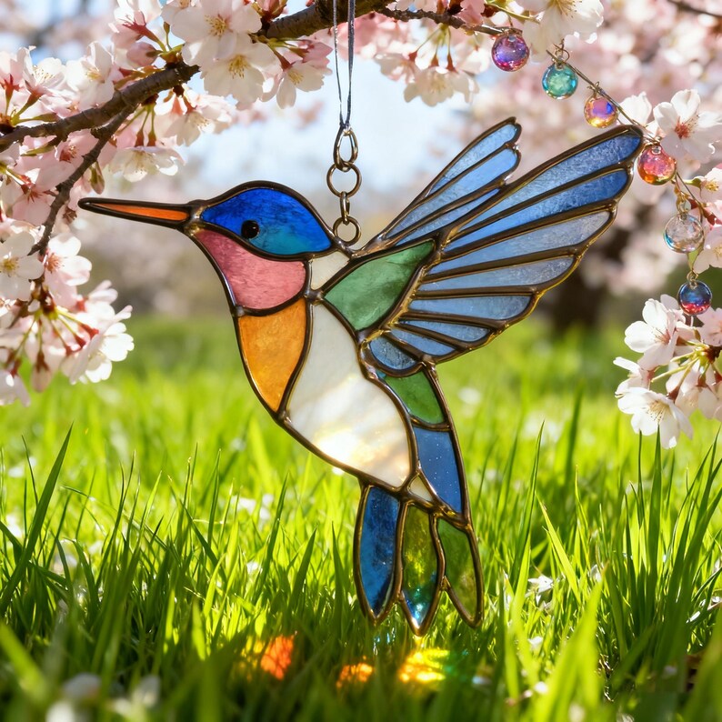 ✨ Hummingbird Stained Glass Suncatcher – Hand‑Cut Light Catcher for Your Window