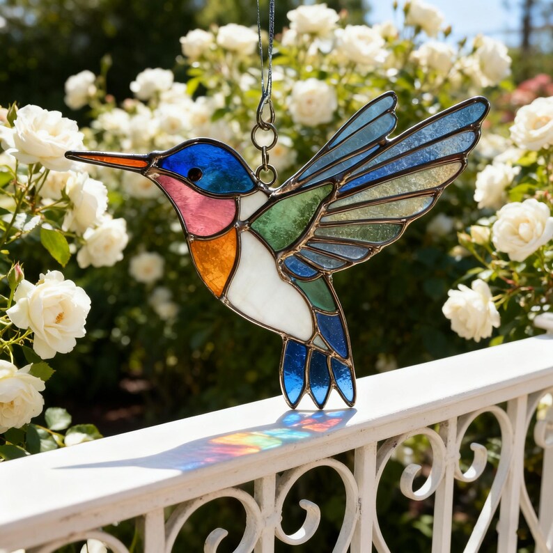 ✨ Hummingbird Stained Glass Suncatcher – Hand‑Cut Light Catcher for Your Window