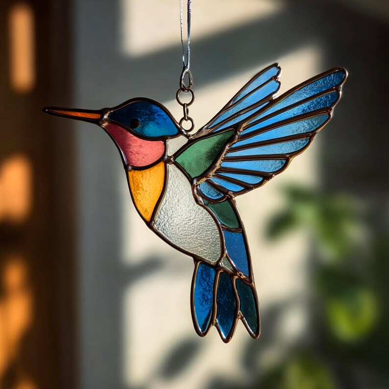 ✨ Hummingbird Stained Glass Suncatcher – Hand‑Cut Light Catcher for Your Window