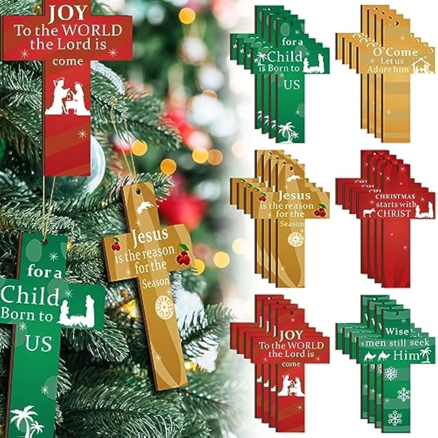 24 Pcs Nativity Wooden Cross Hanging Ornaments