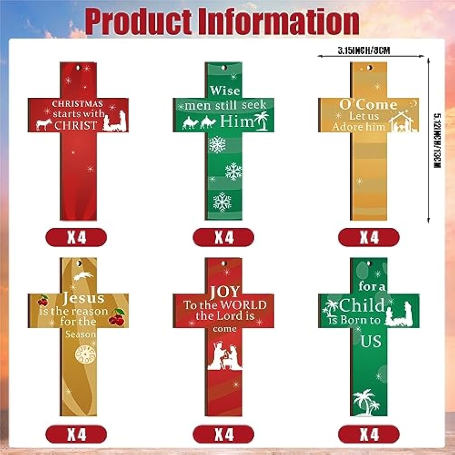 24 Pcs Nativity Wooden Cross Hanging Ornaments