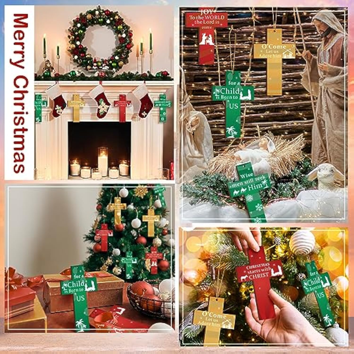 24 Pcs Nativity Wooden Cross Hanging Ornaments
