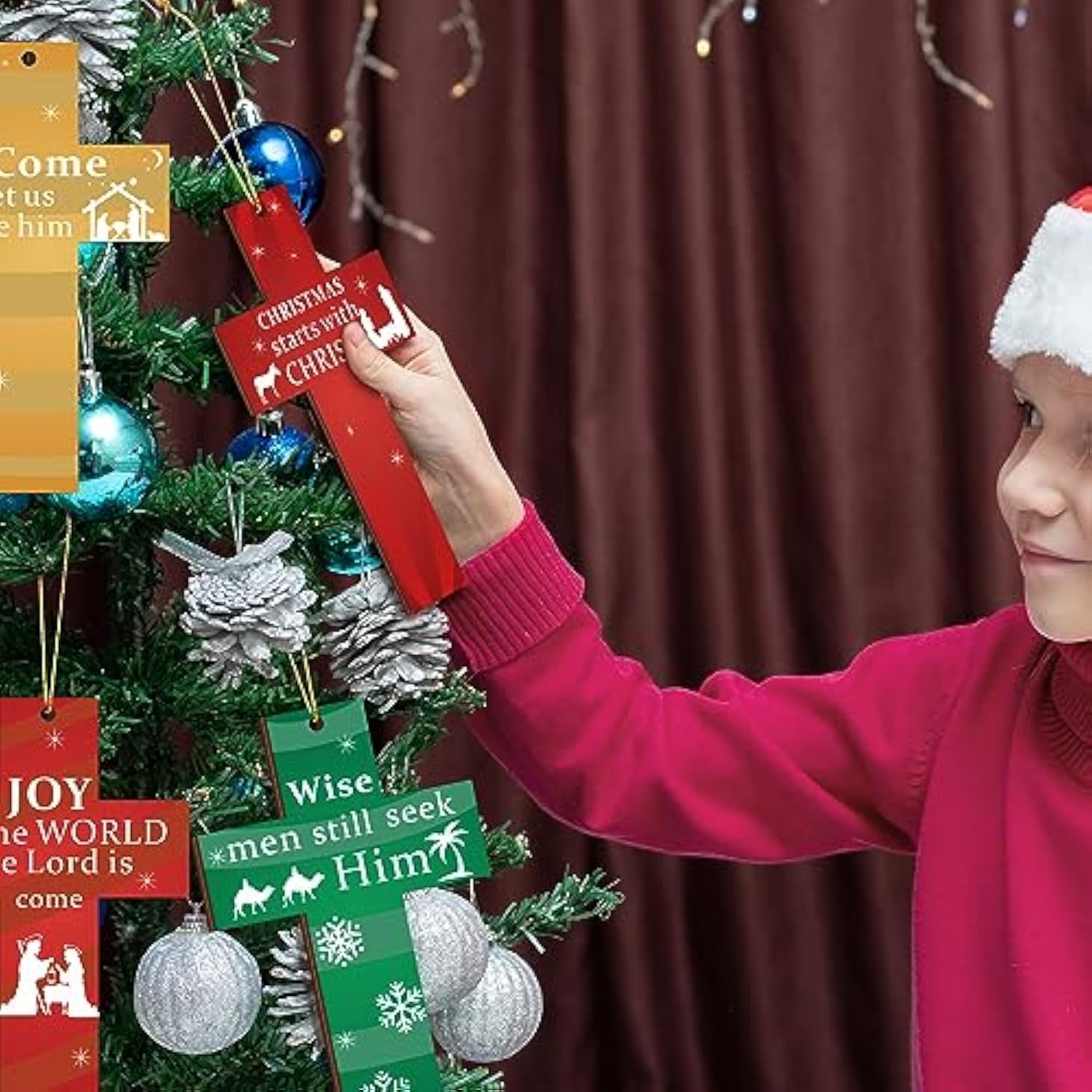 24 Pcs Nativity Wooden Cross Hanging Ornaments