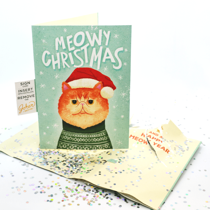 MEOWY CHRISTMAS 🐱🎄🔊 - JOKER GREETING PRANK CARD (GLITTER + SOUND)