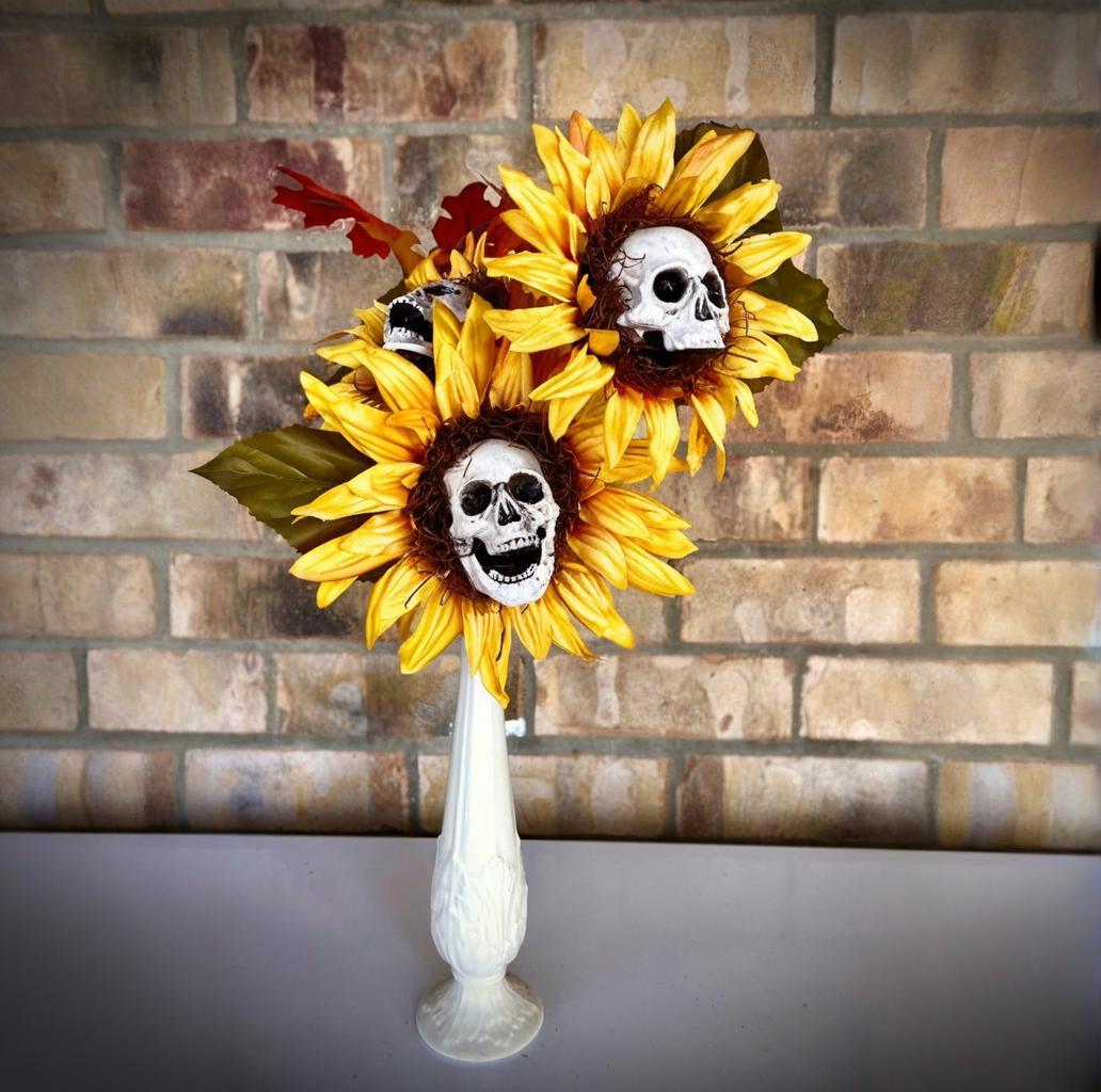 Halloween Sunflower Skull Decor 