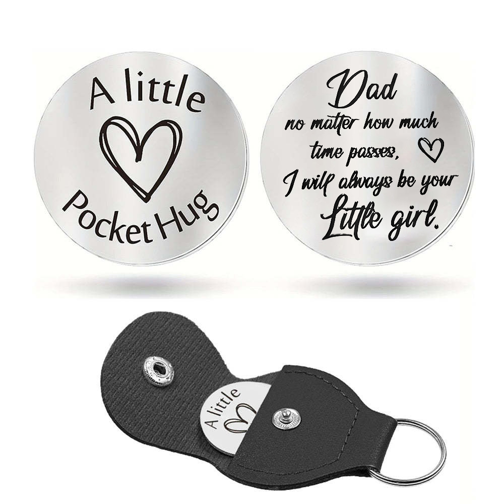 Double Sided Engraved Pocket Hug Token With Leather Keychain
