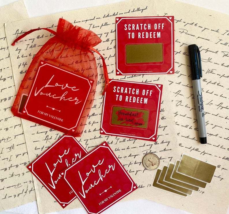 5Pcs DIY Scratch-Off Love Voucher Cards