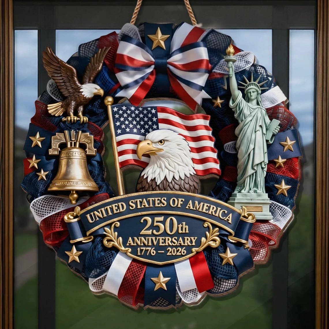 250th America Anniversary Wreath- 1776-2026 Patriotic Door Sign 