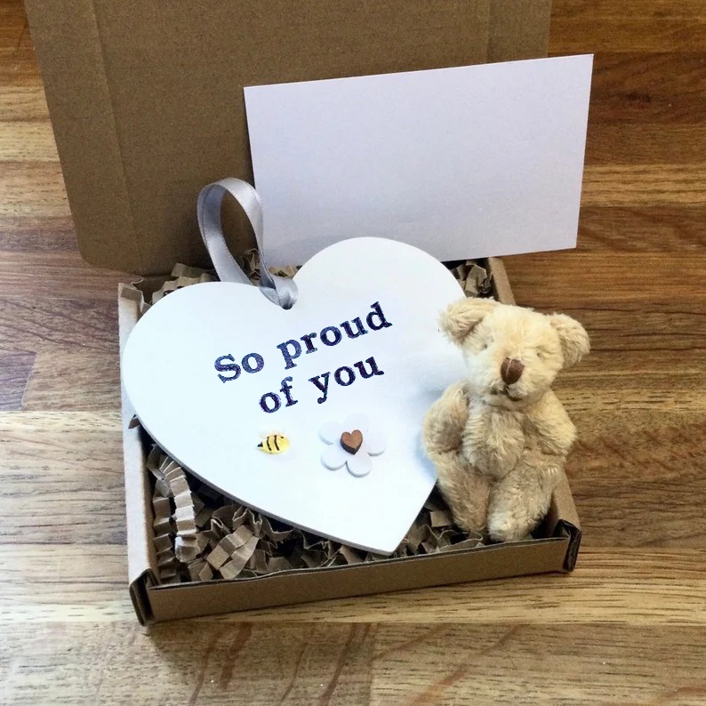 Wooden Heart Pocket Teddy Bear Hug