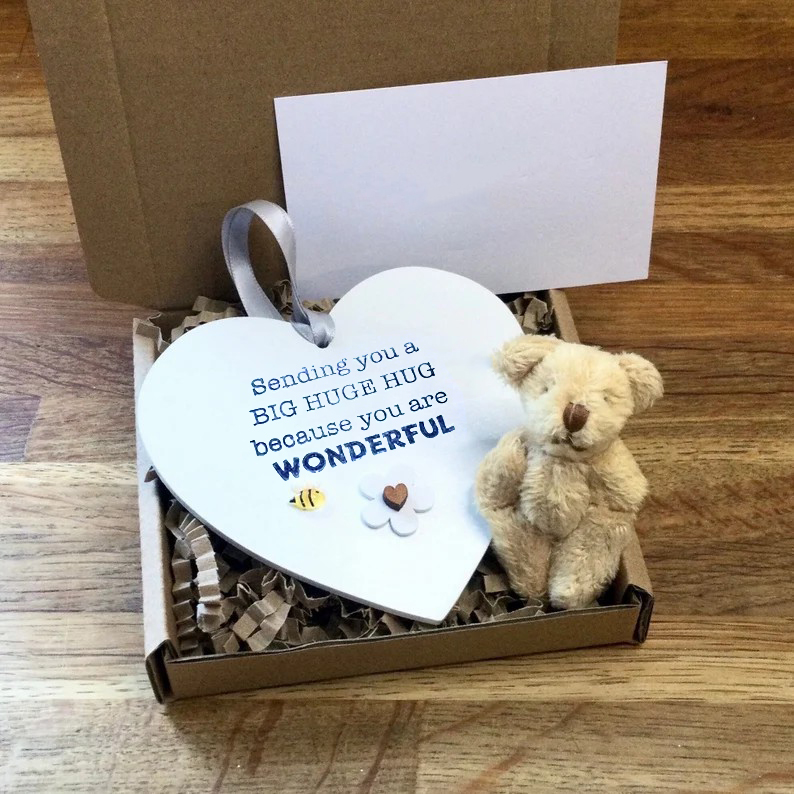 Wooden Heart Pocket Teddy Bear Hug