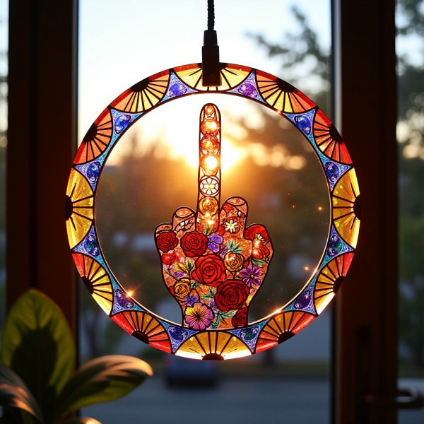 Middle Finger Stained Glass Suncatcher – Say It with Sunlight