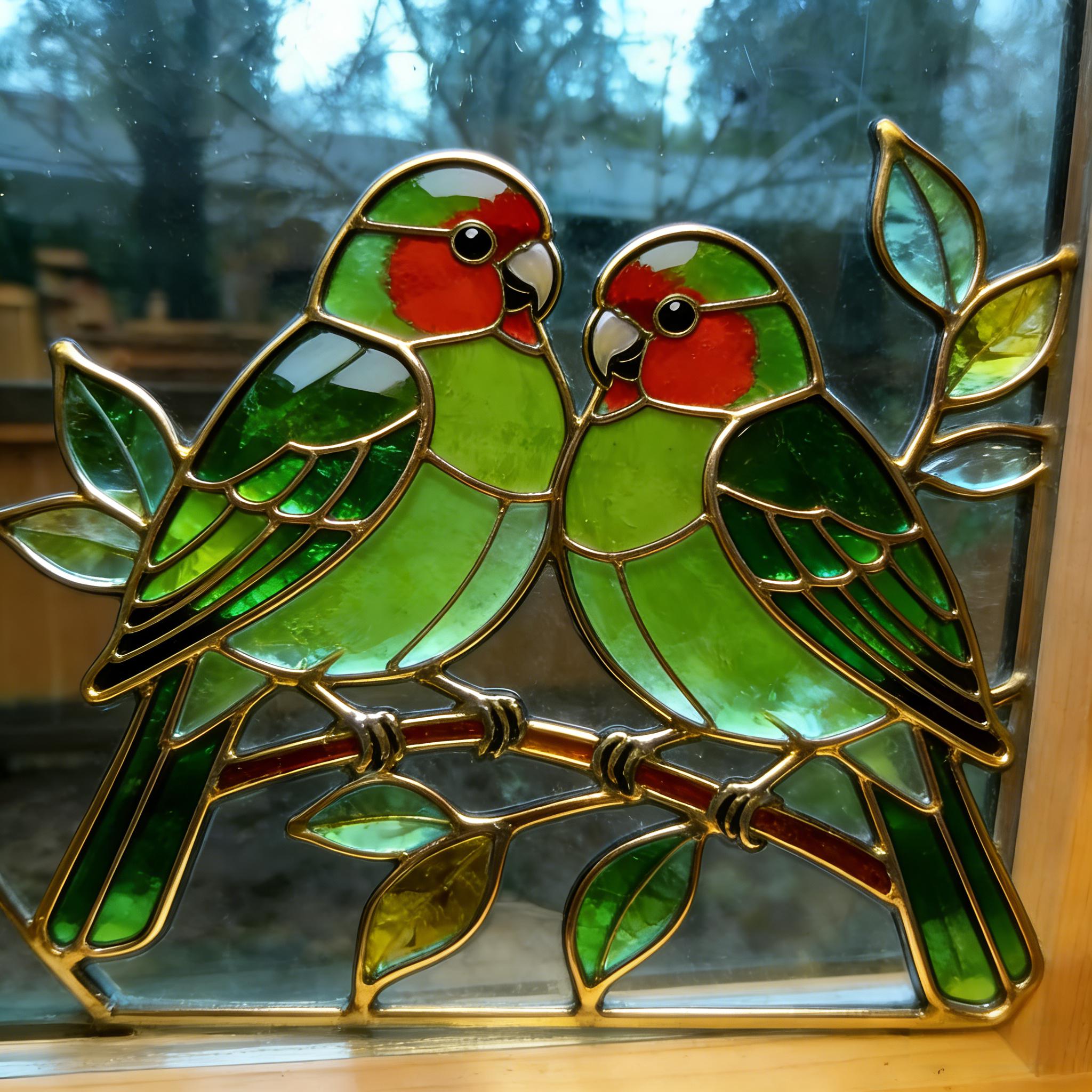 Stained Glass Lovebirds Window Decor