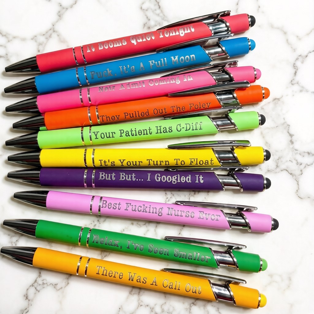 🖊️ Snarky Nurse Pen Set – 10 Funny Gag Gift Clickable Stylus Pens
