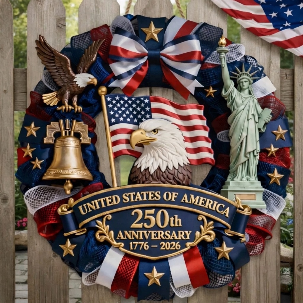 250th America Anniversary Wreath- 1776-2026 Patriotic Door Sign 