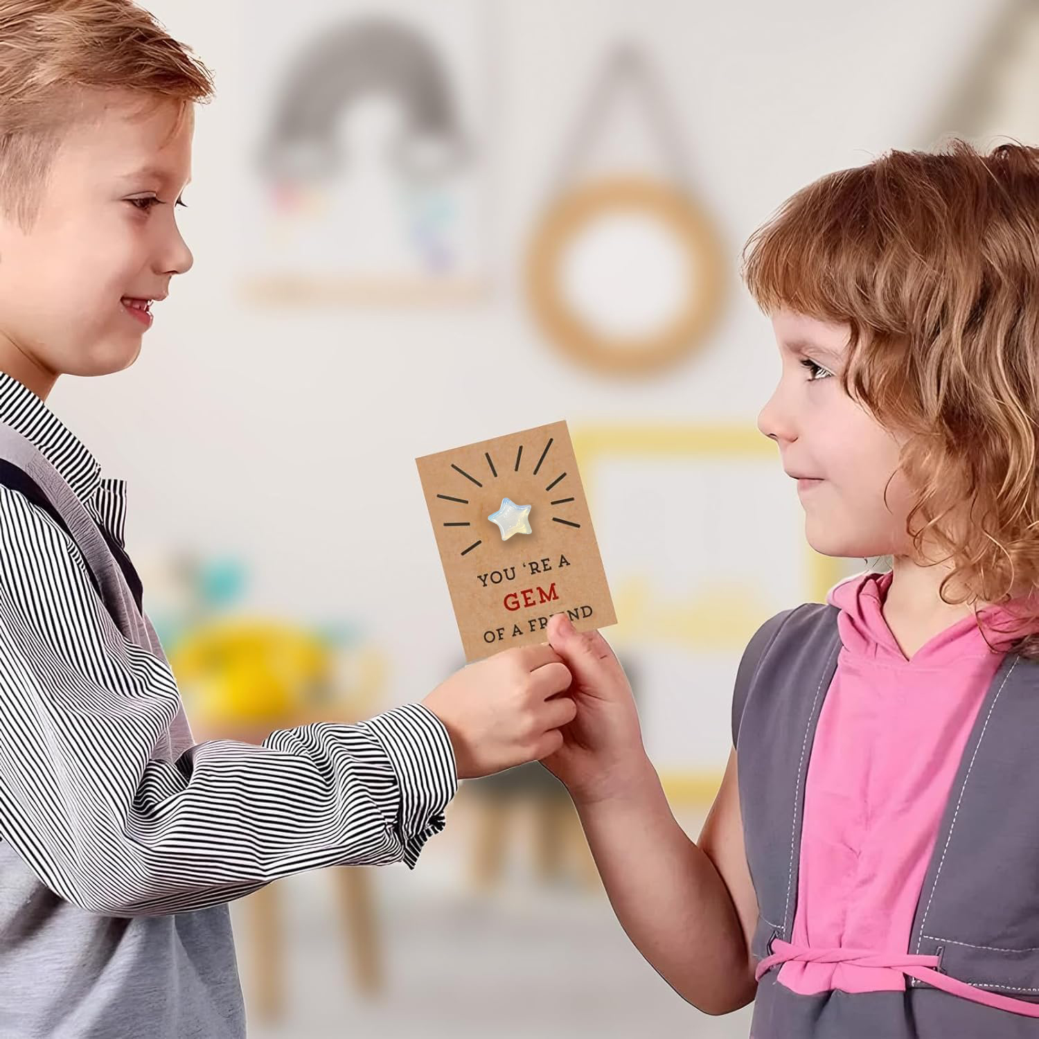 24PCs Valentines Cards with Star-Shape Crystals-Valentines Day Gifts for Kids