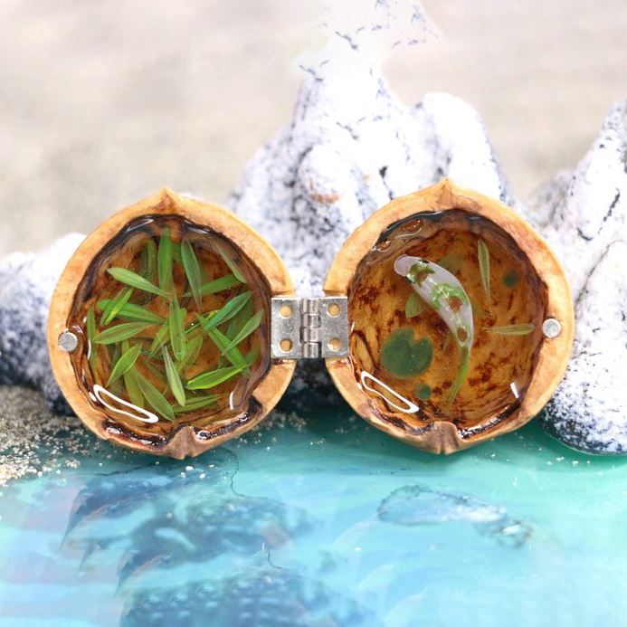 Cute Mini Koi Fish Resin Painting in the Walnut Shell