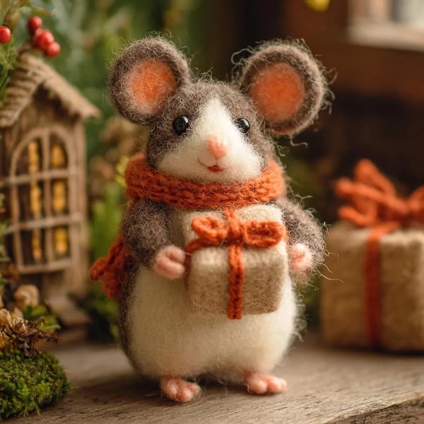 🎁🐭 Deluxe Christmas Felt Mouse | Handmade Wool Ornament ✨