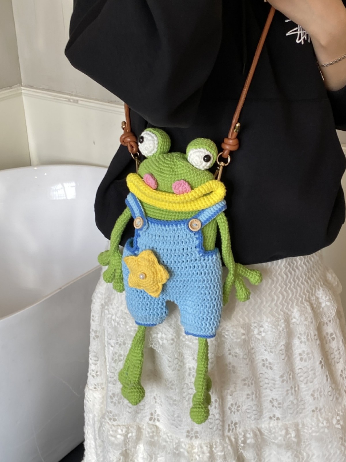 Hand Crocheted Big Mouth Frog Crossbody Bag | Cute Ugly Phone Bag for Daily Use