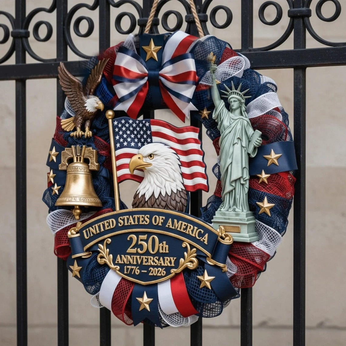 250th America Anniversary Wreath- 1776-2026 Patriotic Door Sign 