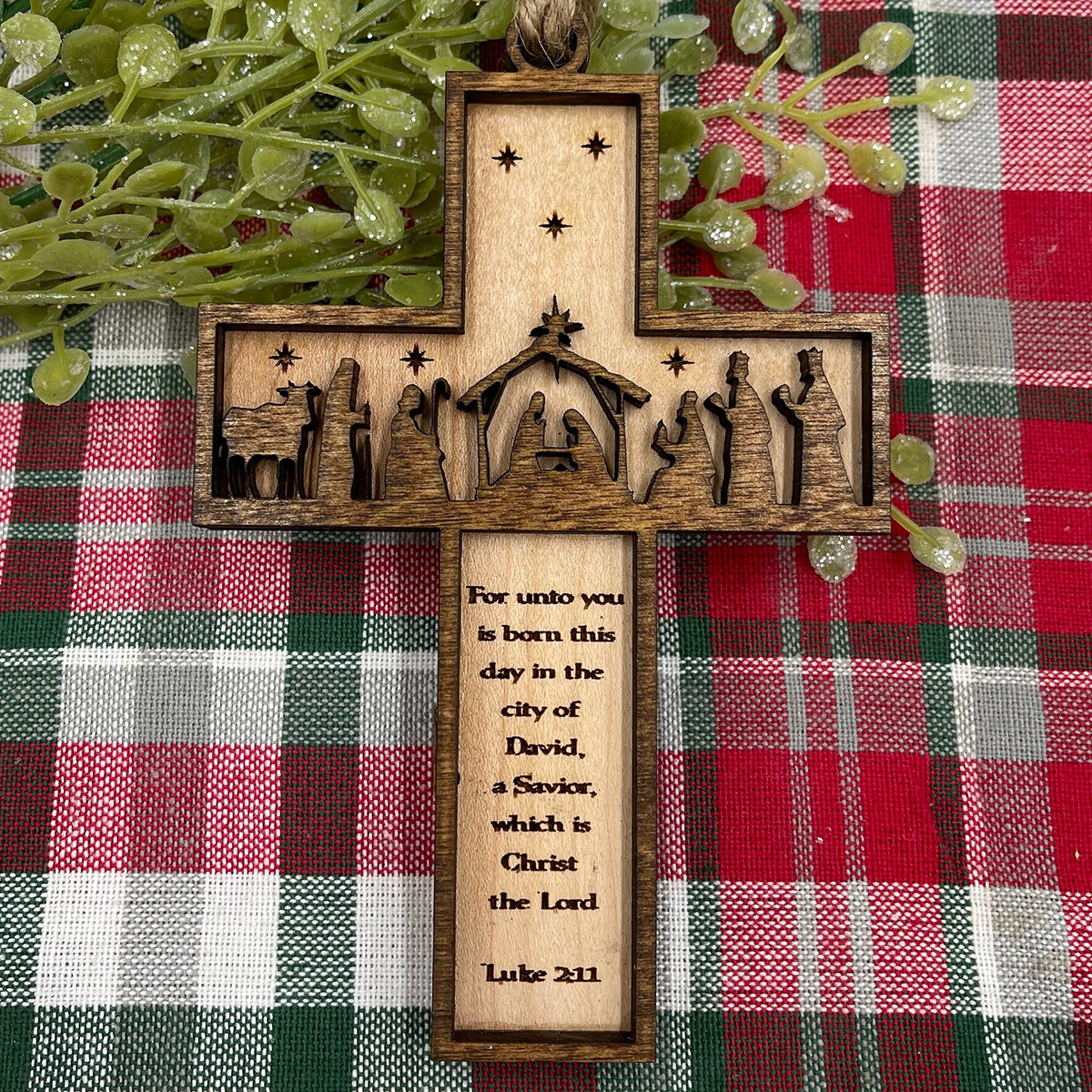Nativity Cross Scripture Christmas Ornament - Religious Luke 2:11