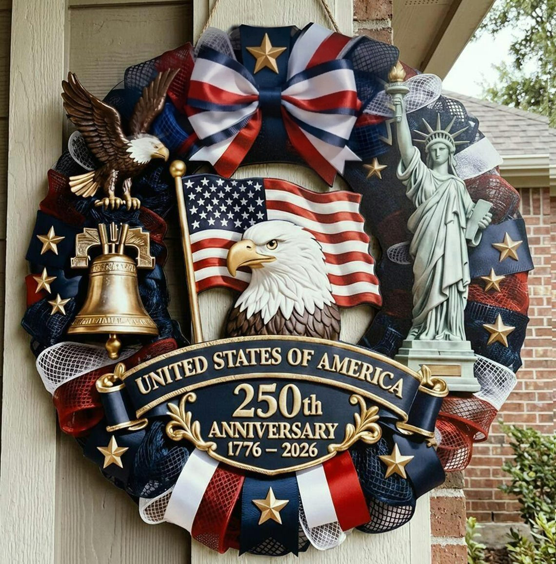 250th America Anniversary Wreath- 1776-2026 Patriotic Door Sign 