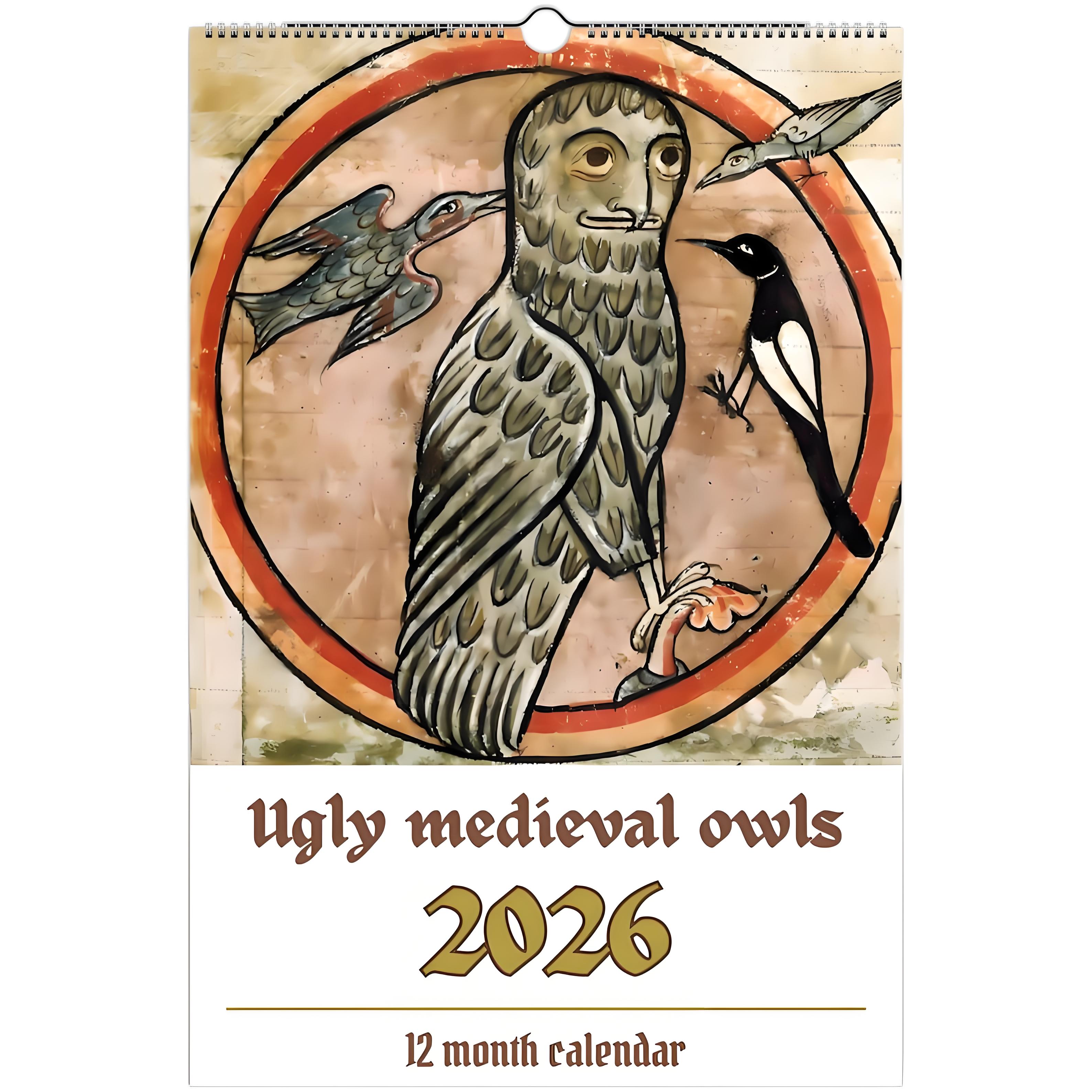 Funny Medieval Owl Calendar 2026