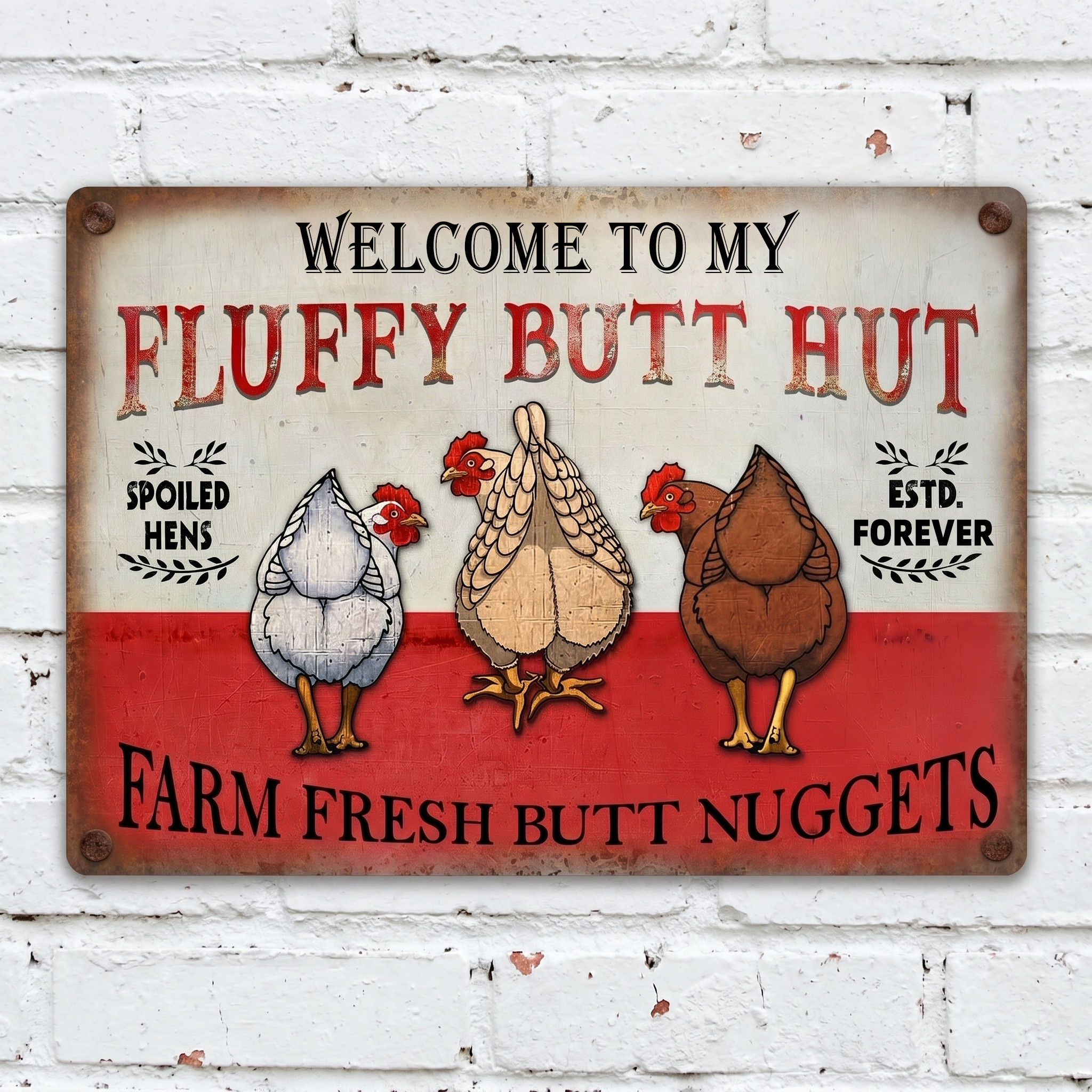  🐔Personalized "Fluffy Butt Hut" Farm Sign – Spoiled Hens & Rustic Charm