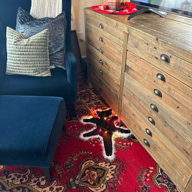 Fried Cat Faux Fur Trimmed Rug