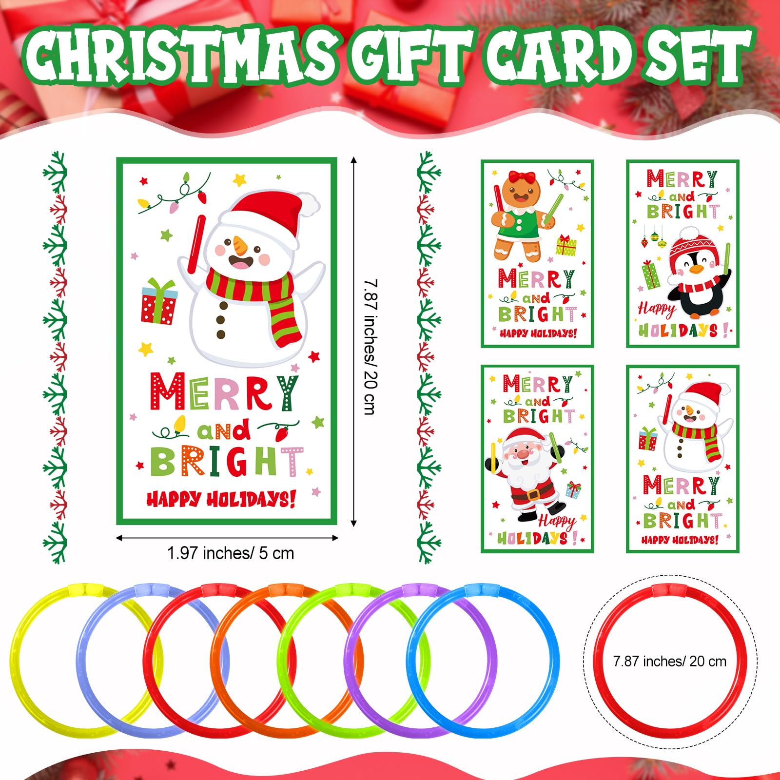 36 Set Christmas Gifts Merry Christmas Cards with Glow Sticks